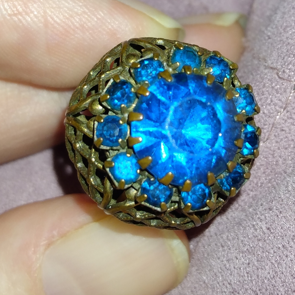 Deep Blue Giant Rhinestone Ring